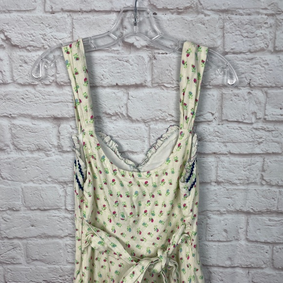 Free People Sweet Hearts Midi Ivory Floral Ruffles Dress Size S - Picture 7 of 9